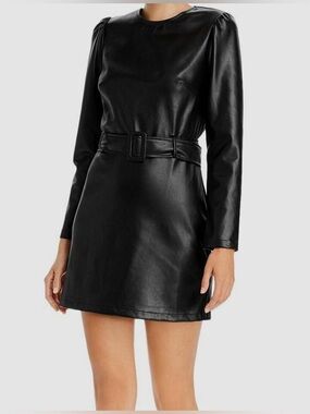 Lucy Paris Black Faux Leather Belted Mini Dress
